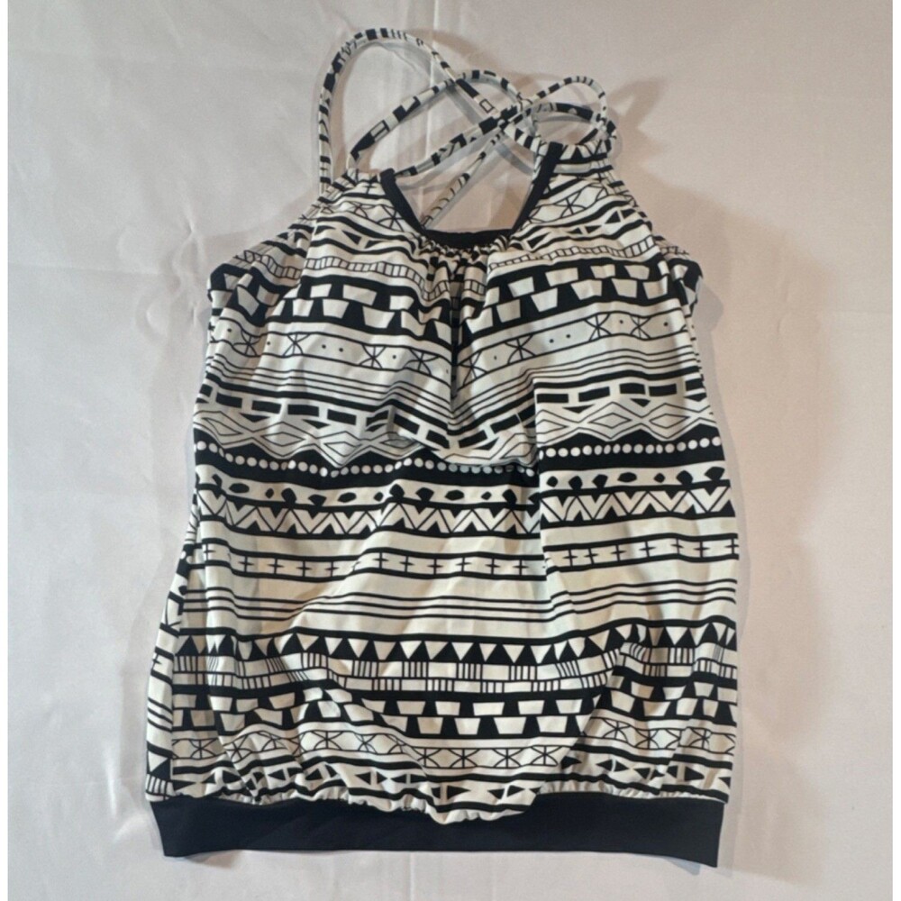 Women’s Black/White Geometric Aztec Tankini Swim Top Tank Style Lined Size S
